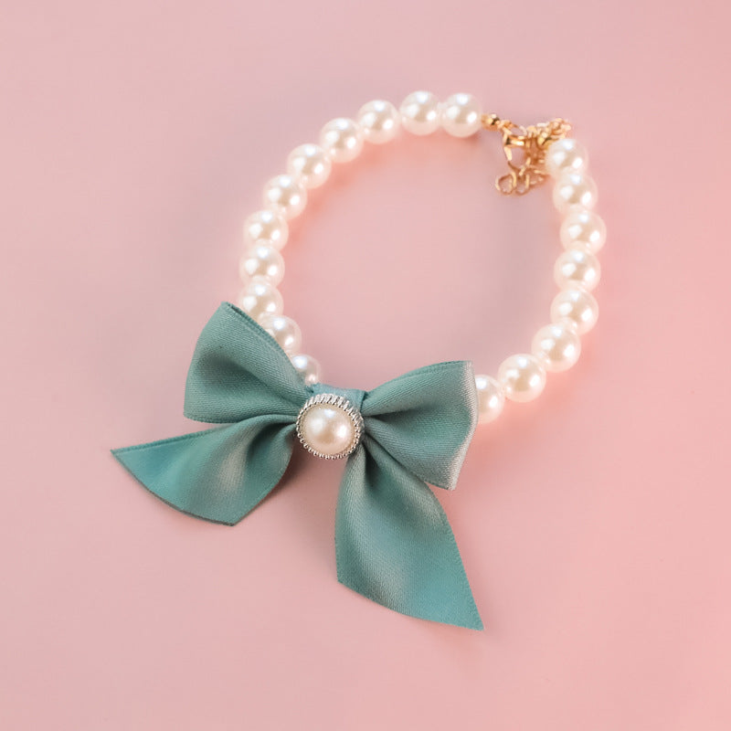 Butterfly Knot Pearl Pet Necklace – Elegant Jewelry Collar for Dogs & Cats