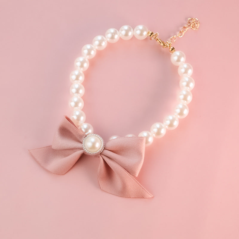 Butterfly Knot Pearl Pet Necklace – Elegant Jewelry Collar for Dogs & Cats