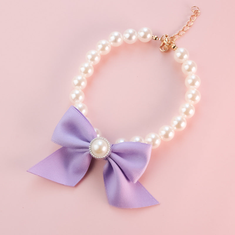 Butterfly Knot Pearl Pet Necklace – Elegant Jewelry Collar for Dogs & Cats
