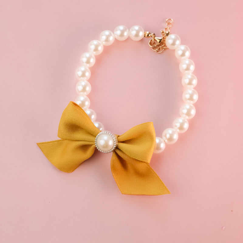 Butterfly Knot Pearl Pet Necklace – Elegant Jewelry Collar for Dogs & Cats