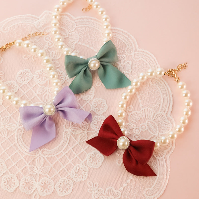 Butterfly Knot Pearl Pet Necklace – Elegant Jewelry Collar for Dogs & Cats
