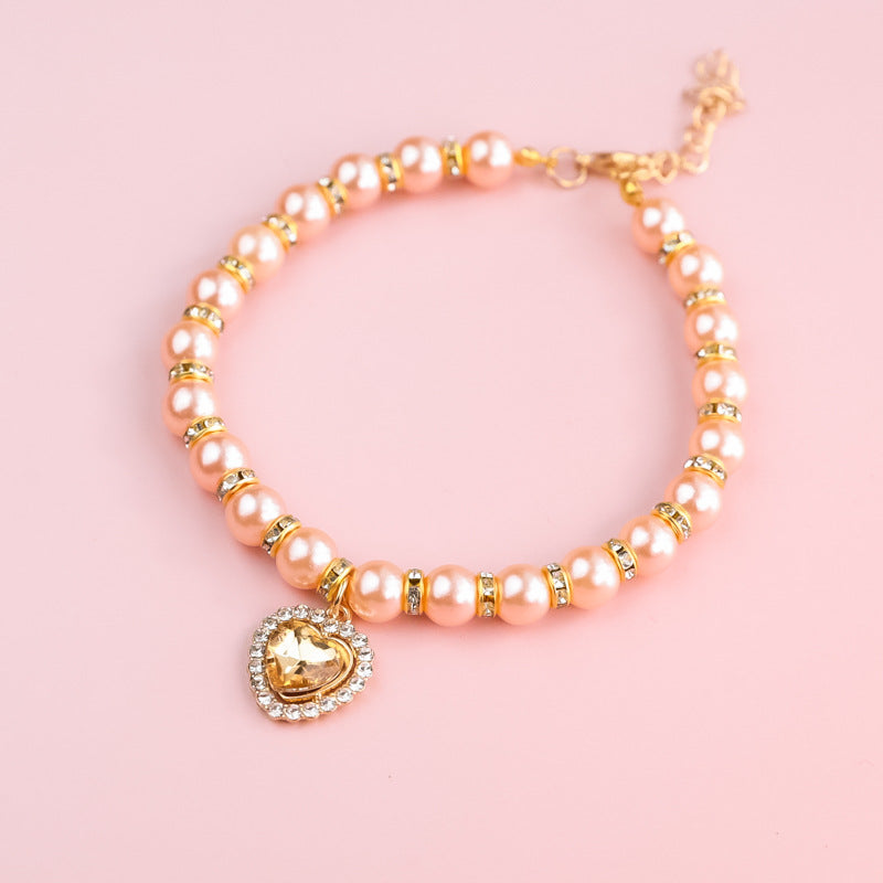 Heart-Shaped Rhinestone Pearl Necklace