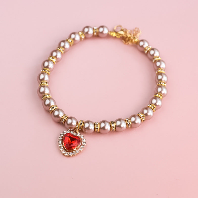 Heart-Shaped Rhinestone Pearl Necklace