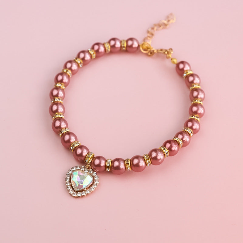 Heart-Shaped Rhinestone Pearl Necklace