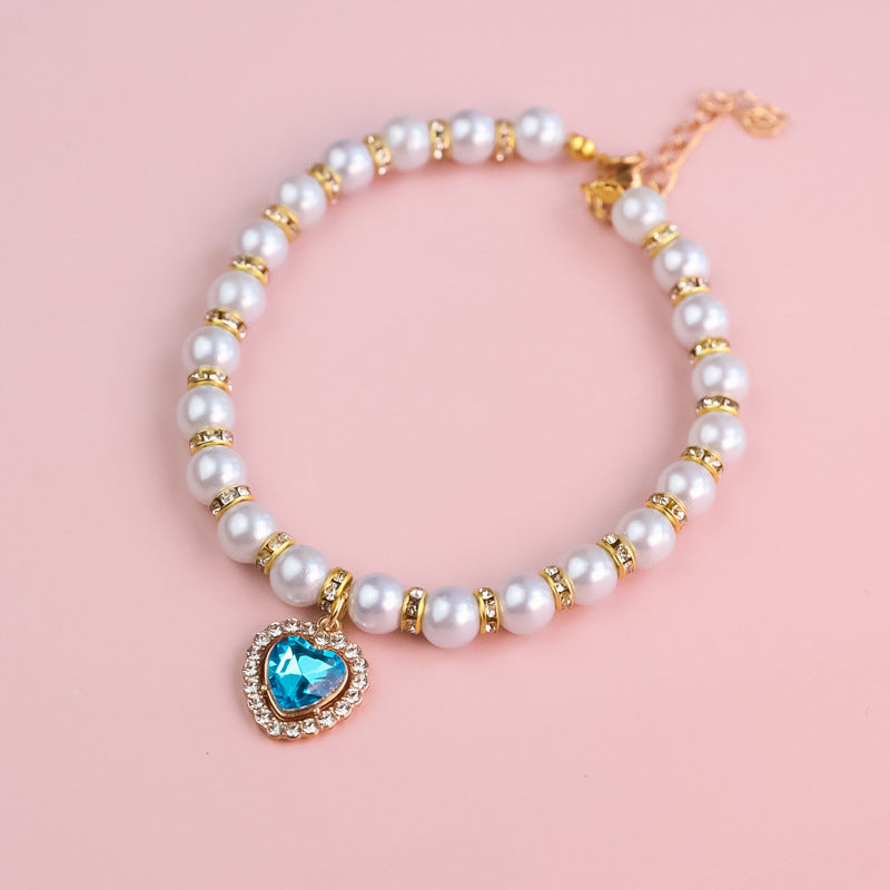 Heart-Shaped Rhinestone Pearl Necklace