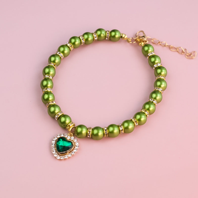 Heart-Shaped Rhinestone Pearl Necklace