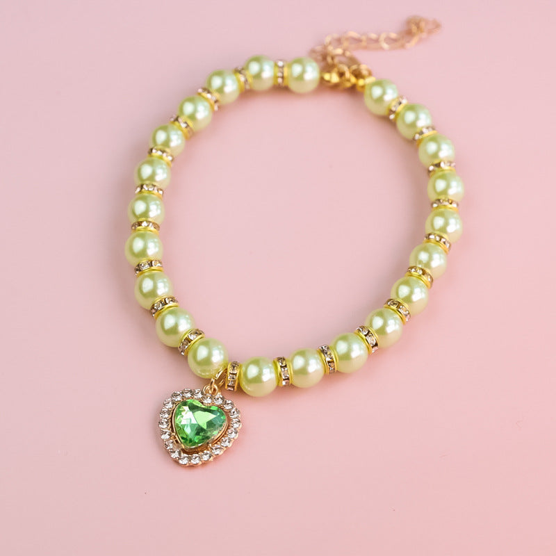 Heart-Shaped Rhinestone Pearl Necklace