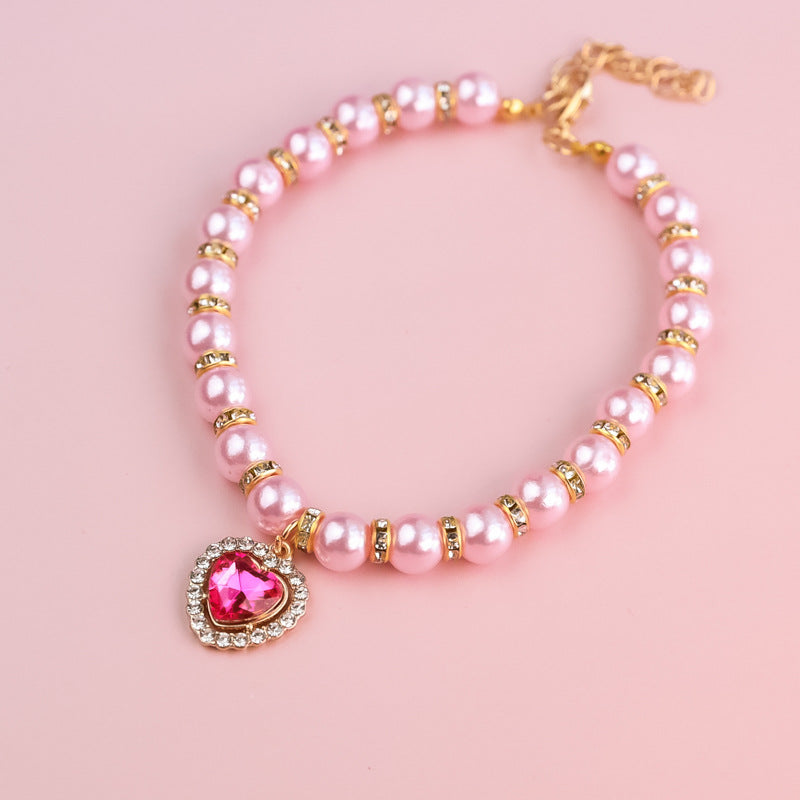 Heart-Shaped Rhinestone Pearl Necklace