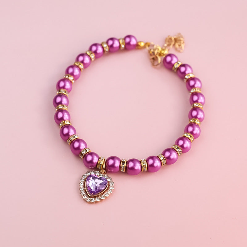 Heart-Shaped Rhinestone Pearl Necklace