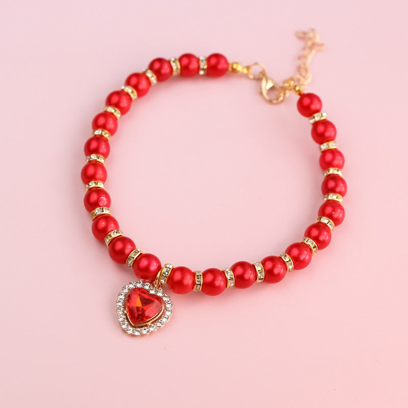 Heart-Shaped Rhinestone Pearl Necklace