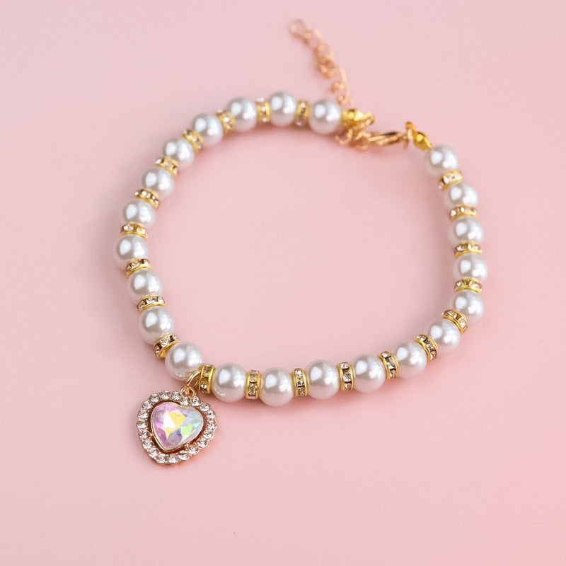 Heart-Shaped Rhinestone Pearl Necklace