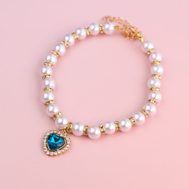 Heart-Shaped Rhinestone Pearl Necklace