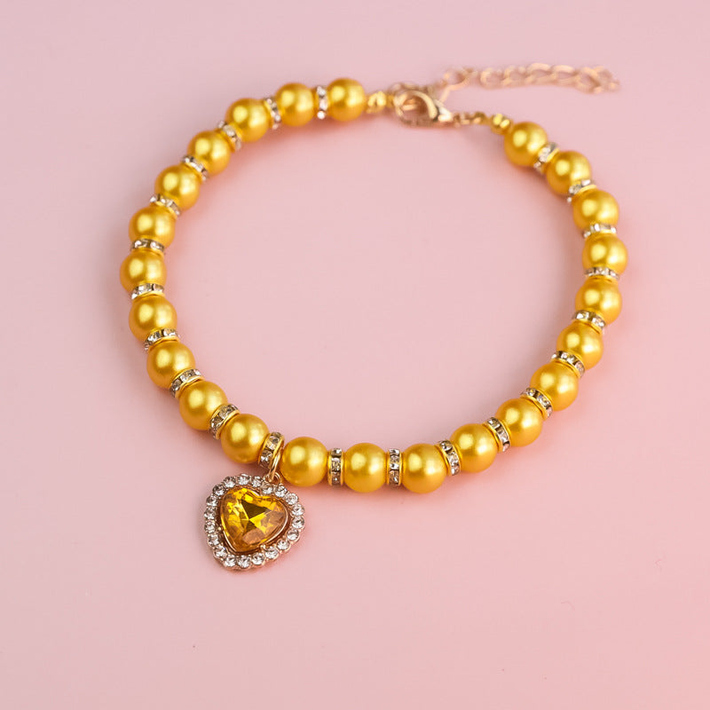 Heart-Shaped Rhinestone Pearl Necklace