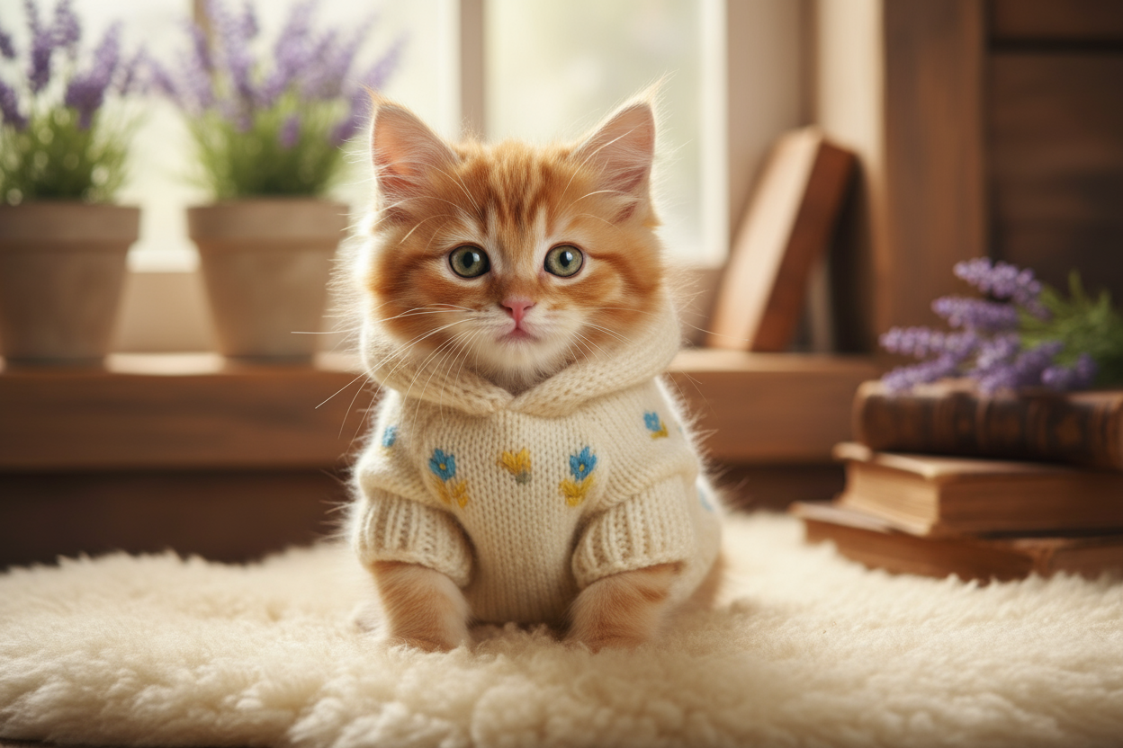 little cute cat with cloth