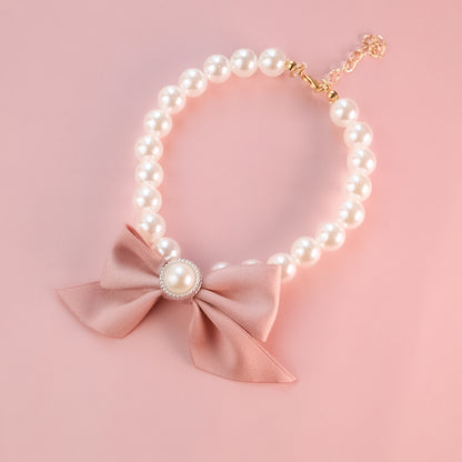 Butterfly Knot Pearl Pet Necklace – Elegant Jewelry Collar for Dogs & Cats