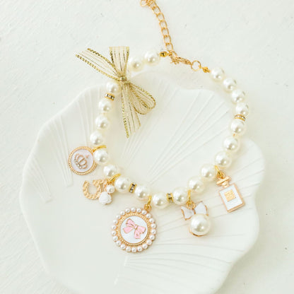 Elegant Chanel-Style Pet Necklace – Luxury Pearl Collar for Dogs & Cats