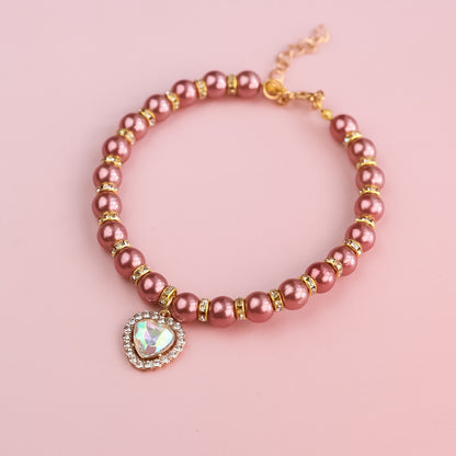 Heart-Shaped Rhinestone Pearl Necklace