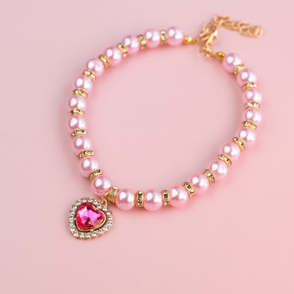 Heart-Shaped Rhinestone Pearl Necklace