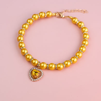 Heart-Shaped Rhinestone Pearl Necklace